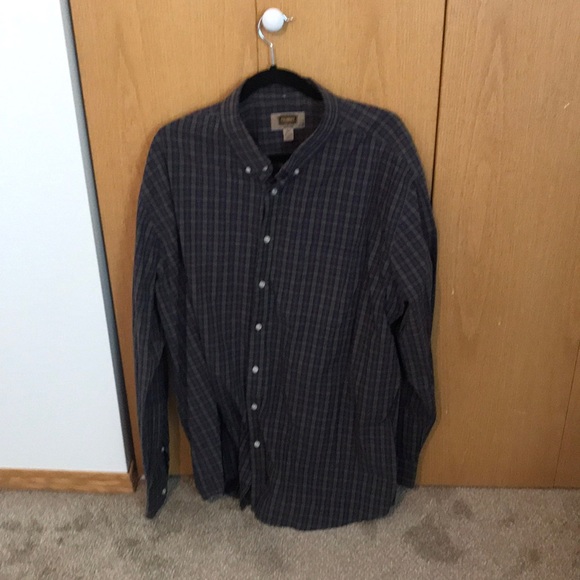Mens plus size plaid button down long sleeve blue red and green shirt - Picture 1 of 3